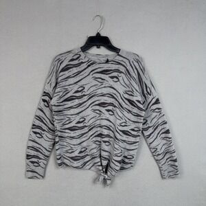 360Cashmere Sweater Womens Large Gray Cashmere Zebra Print Tie Hem Pullover